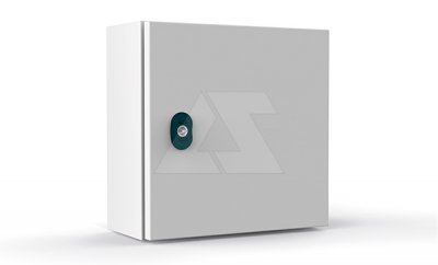 Щит моноблочный 300x300x200мм (ВхШхГ) навесной с монтажной панелью, 1 глухая дверь, 1 замок, 1 пластина кабельного ввода, RAL7035, IP66