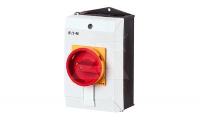 Выключатель нагрузки P1-25/I2/SVB, аварийный, 3P, 25A, 690VAC, 11kW(400VAC), красная блокируемая рукоятка, в корпусе IP65