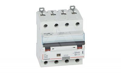 Дифф. авт. выключатель Legrand DX3, электромеханический, 4P, 20A, хар-ка C, 6kA, 30mA, тип AC, 4M