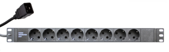 Блок розеток 19", 8 розеток Schuko, 16А, кабель питания 2м с вилкой IEC C20