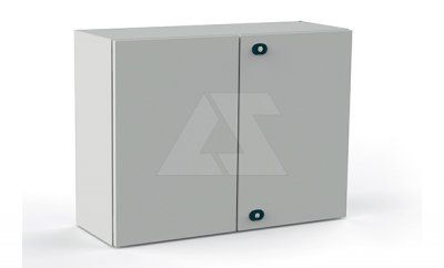 Щит моноблочный 1000x1000x300мм (ВхШхГ) навесной с монтажной панелью, 2 глухие двери, ригельный замок, 2 пластины кабельного ввода, RAL7035, IP66