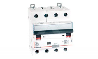 Дифф. авт. выключатель Legrand DX3, электромеханический, 4P, 32A, хар-ка C, 6kA, 30mA, тип AC, 4M