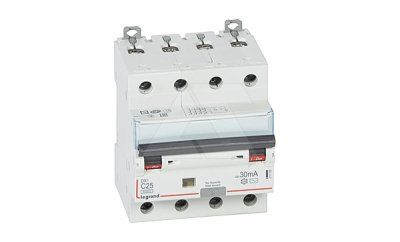 Дифф. авт. выключатель Legrand DX3, электромеханический, 4P, 25A, хар-ка C, 6kA, 30mA, тип AC, 4M