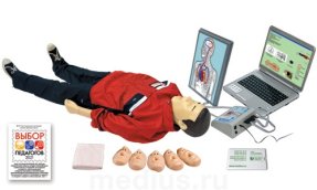 Т12к "Максим III-01", тренажёр сердечно-лёгочной и мозговой реанимации,  с учебным и 4-мя тестовыми режимами, обучающей компьютерной анимационной программой, цифровым датчиком объёма и скорости вдыхаемого воздуха, с пультом контроля управления