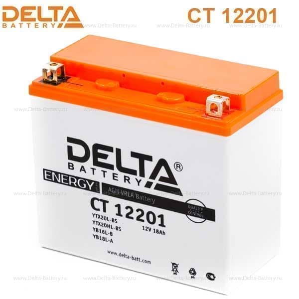 Аккумулятор Delta CT 12201 (12V / 20Ah) [YB18L-A, YB16L-B,
YTX20HL-BS, YTX20L-BS]
