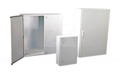 Щит DM моноблочный 400x400x210мм (ВxШxГ) с монтажной панелью, без настенного крепежа (арт.971-200), RAL7035, IP65