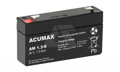 Батарея аккумуляторная Acumax AM1.3-6, T1, 6V/1.3Ah