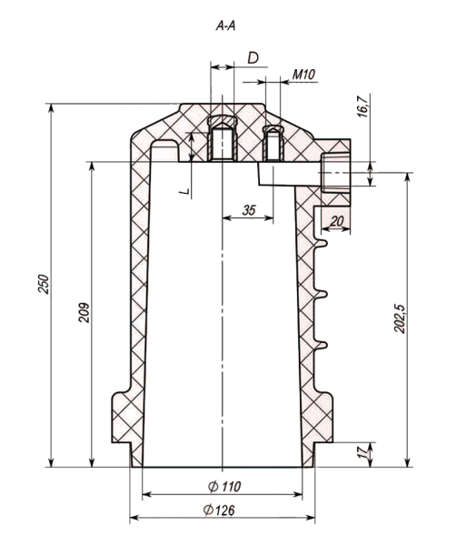 Полимерный изолятор проходной 10 кВ ИПЭЛ 10-062-00 УХЛ2