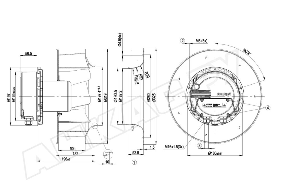 Центробежный вентилятор Ebmpapst R3G280AU11C1