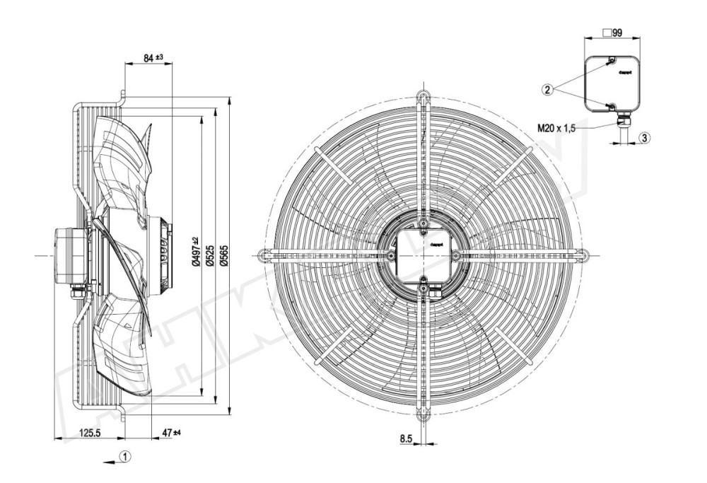 Вентилятор осевой промышленный Ebmpapst S4E500AM0301