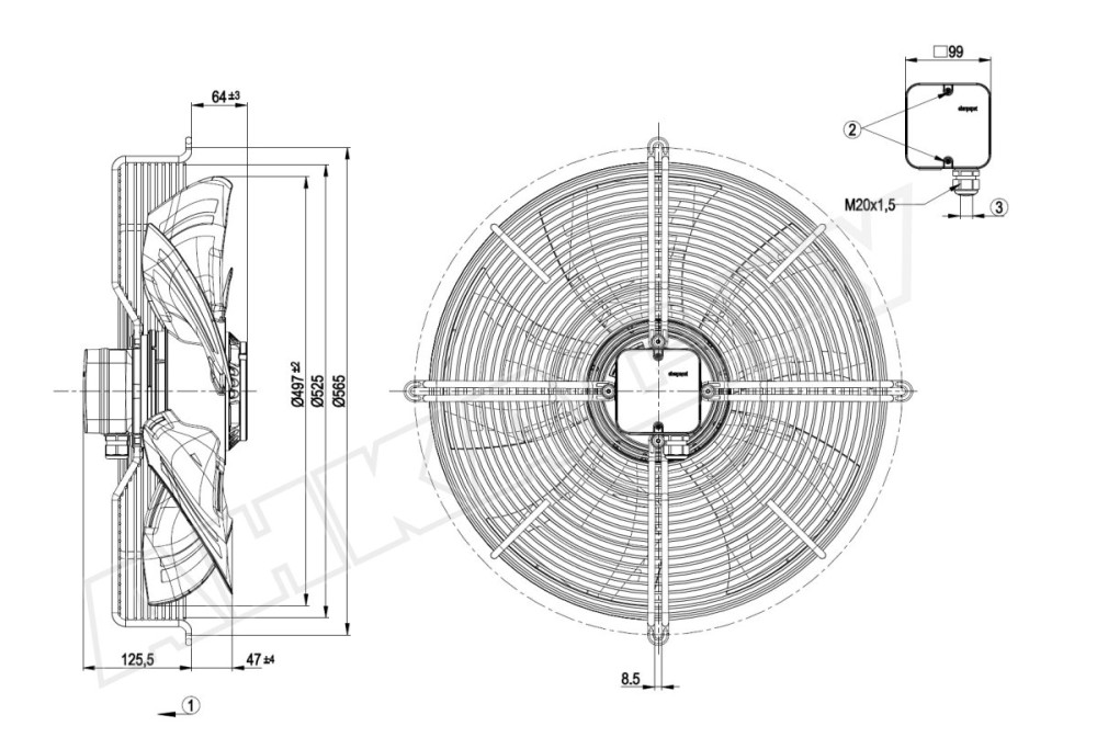 Вентилятор осевой промышленный Ebmpapst S8E500AJ0301