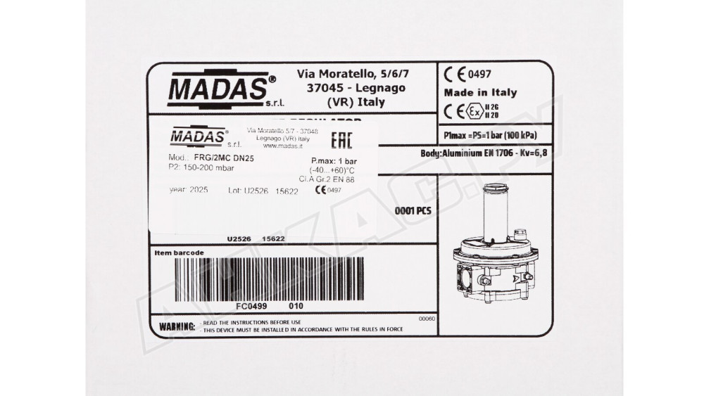 Регулятор давления газа Madas FRG/2MC DN 25, FC04 050