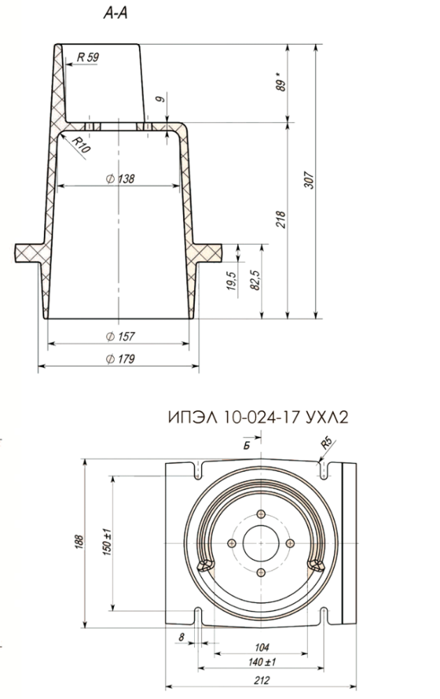 Полимерный изолятор проходной 10 кВ ИПЭЛ 10-024-11 (12) (17) УХЛ2