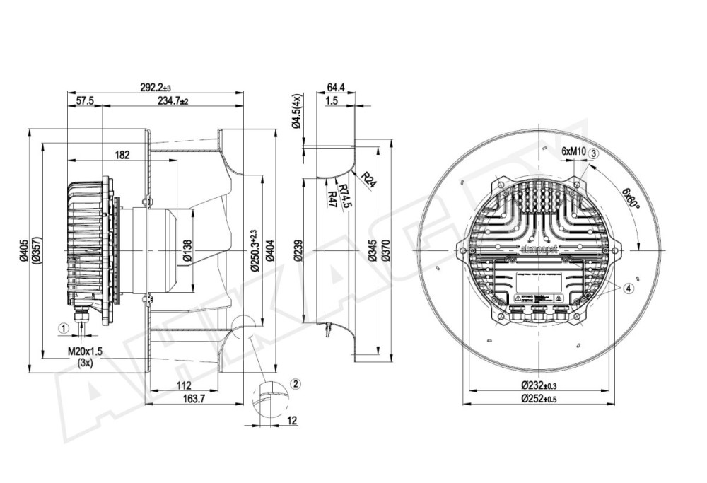 Центробежный вентилятор Ebmpapst R3G355AY4001
