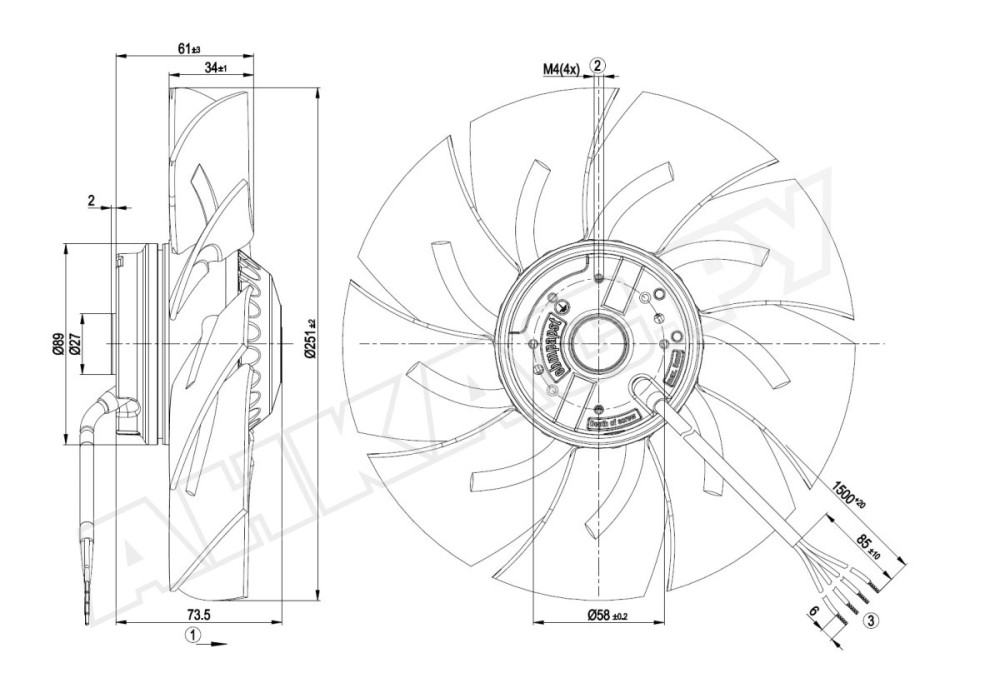 Вентилятор осевой промышленный Ebmpapst A2E250AM0612