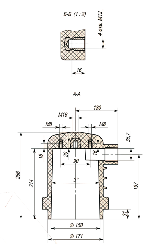 Полимерный изолятор проходной 10 кВ ИПЭЛ 10-071-00 УХЛ2
