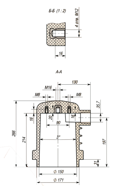 Полимерный изолятор проходной 10 кВ ИПЭЛ 10-071-00 УХЛ2