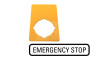 Шильдик желтый M22-XZK-GB99 для кнопок аварийного останова, надпись "EMERGENCY STOP", 50х33мм