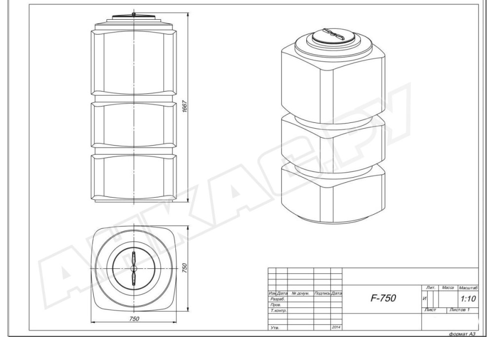 Емкость для дизельного топлива вертикальная F-750 TF750S13