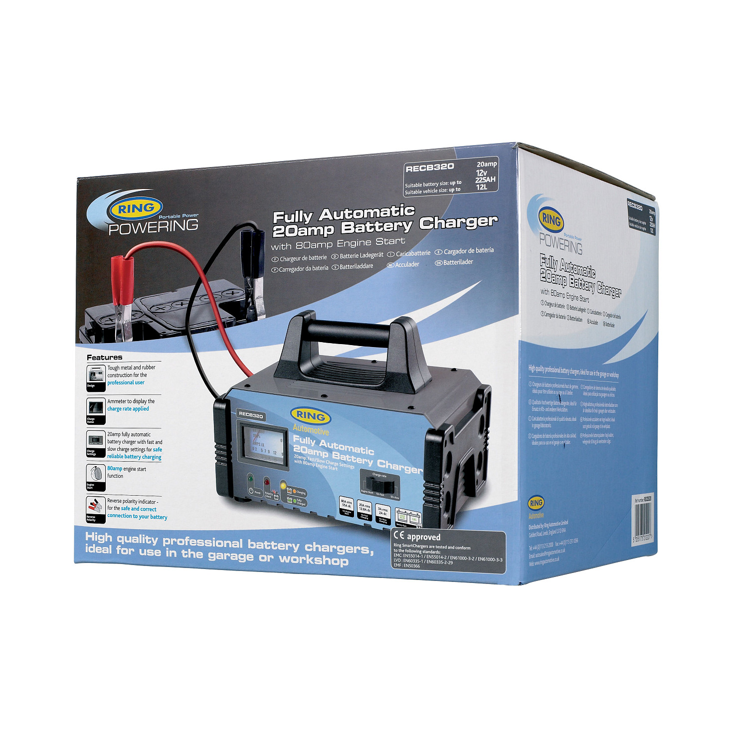 Пуско-зарядные устройства пуско-зарядное устройство 12в, 3/20а, пусковой ток 80а, ring automotive, recb320