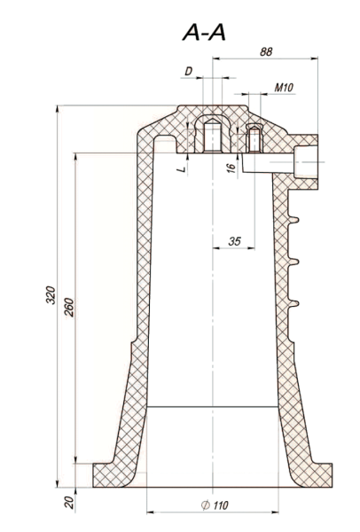 Полимерный изолятор проходной 20 кВ ИПЭЛ 20-062-00 УХЛ2