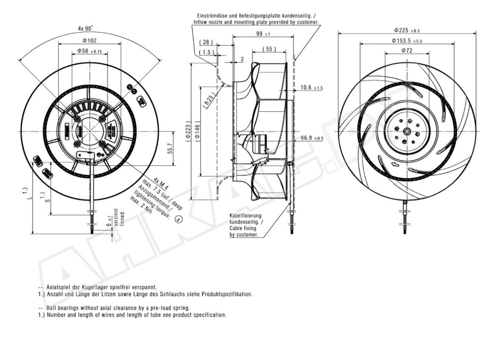 Центробежный вентилятор Ebmpapst RER 225-55/18/2 TDO