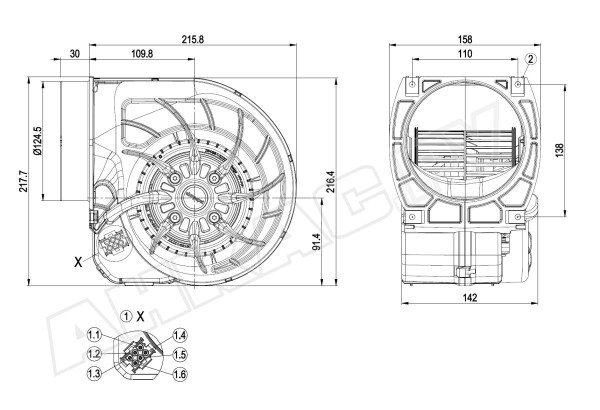 Центробежный вентилятор Ebmpapst D2E140HR9707