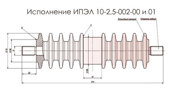 Полимерный изолятор проходной 10 кВ ИПЭЛ 10-2,5-002-00 УХЛ2
