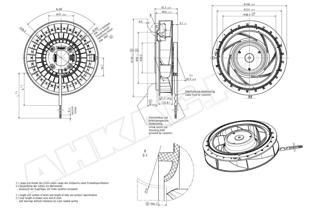 Центробежный вентилятор Ebmpapst RER 140-22/14N/2 TDP