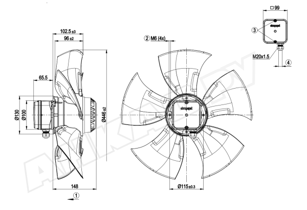 Вентилятор осевой промышленный Ebmpapst A4E450AO0901