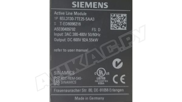 Активный блок питания Siemens Sinamics S120, 6SL3130-7TE25-5AA3