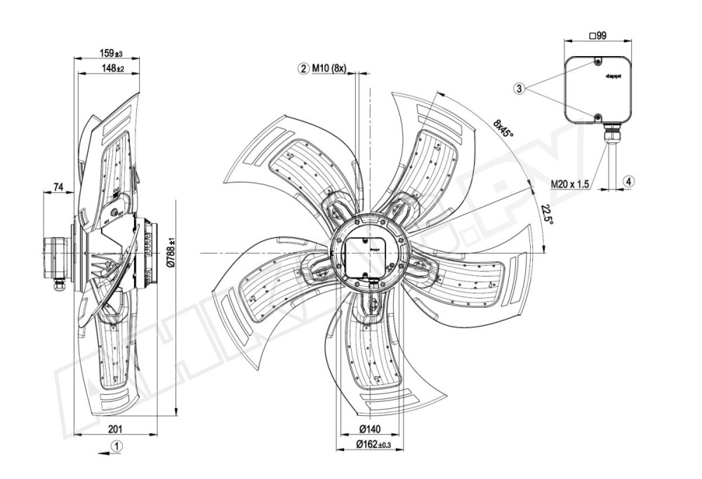 Вентилятор осевой промышленный Ebmpapst, A6D800-AD01-01